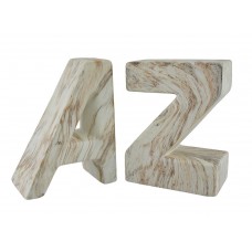 Zeckos White and Brown Marble Finish Ceramic A to Z Bookend Set   192551596210